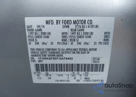 2015 Ford Explorer Limited from USA, damaged, VIN 1FM5K8F85FGA74442